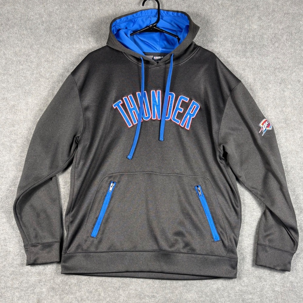 NBA Oklahoma City Thunder Hoodie Zippered Pocket Large Charcoal Gray Blue
